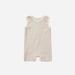 QUINCY MAE Ribbed Henley Romper Oat Stripe